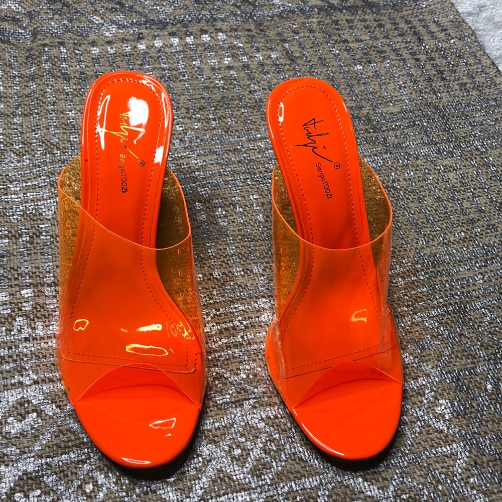 Giuseppe Zanotti Orange Patent Slide Heels